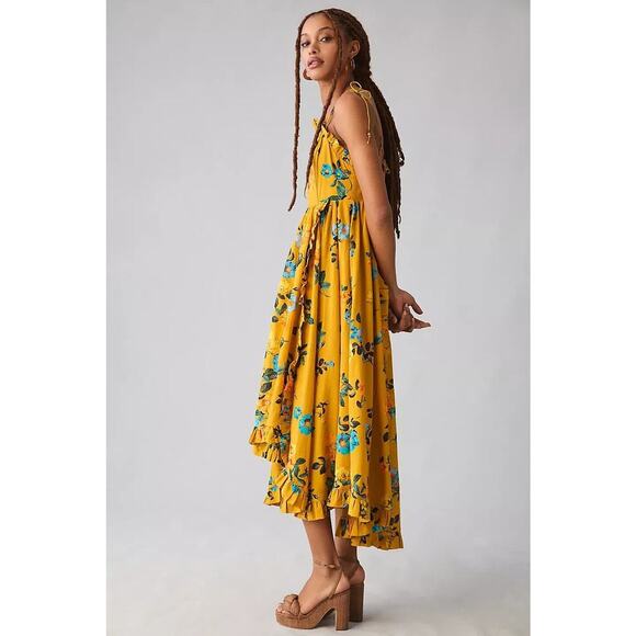 NWT Anthropologie Maeve High-Low Pleated-Trim Floral Dress Size 2 Maize #MD420 - Picture 4 of 14